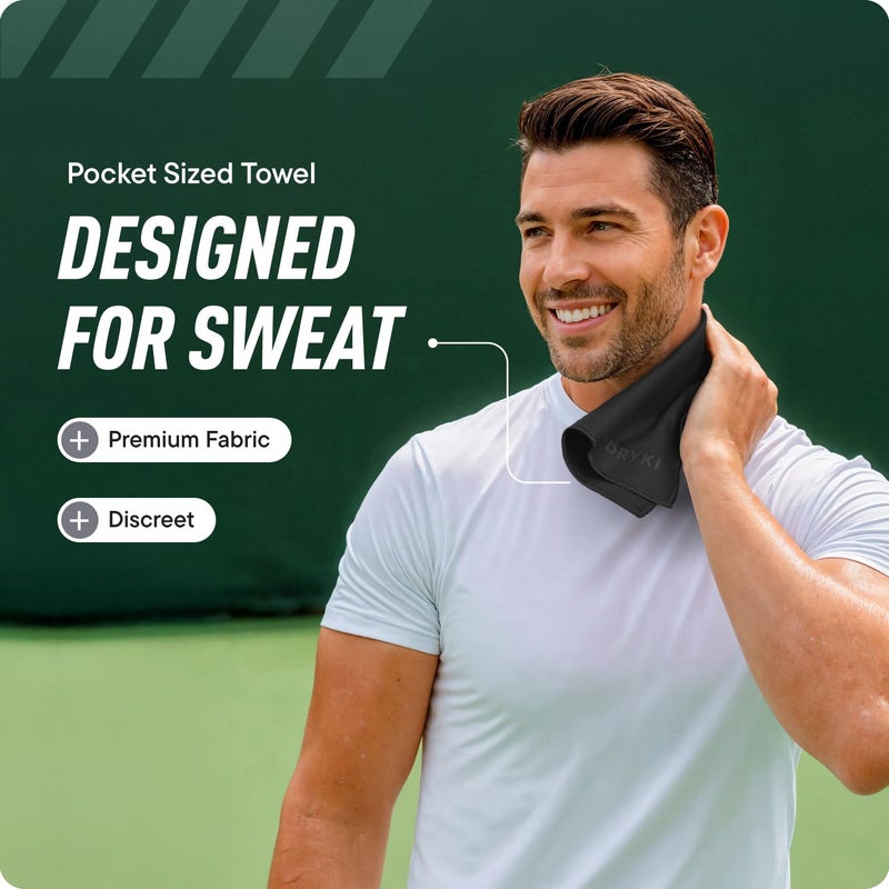 DRYKI Sweat Absorbing Handkerchiefs - The Original Pocket-Sized Sweat Towels - Quick-Dry Microfiber Sweat Rags for Face, Hands, & Body - Men & Women - Gym, Sports, and Work (Black: 5 Pack) - Image 2